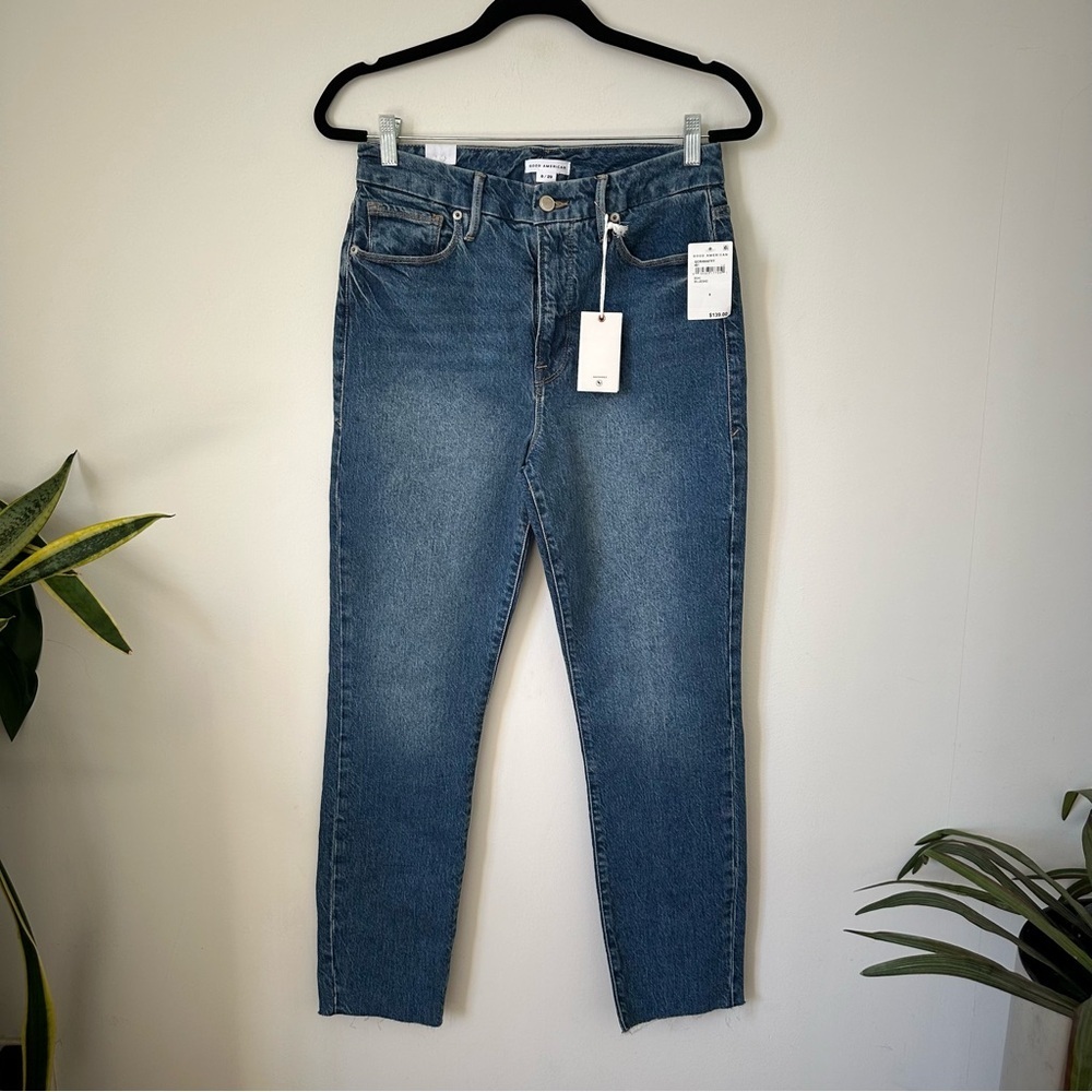 NWT Good American Good Classic Raw Hem High Rise Jeans In Blue Size 29 - Picture 2 of 7